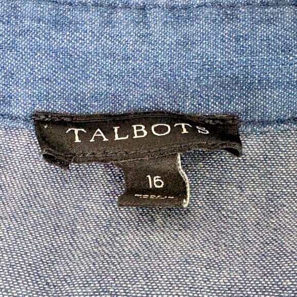 Talbots Polka Dot Denim Shirt Dress Womens 16 Blue Cotton Belted 3/4 Sleeve - Picture 4 of 13